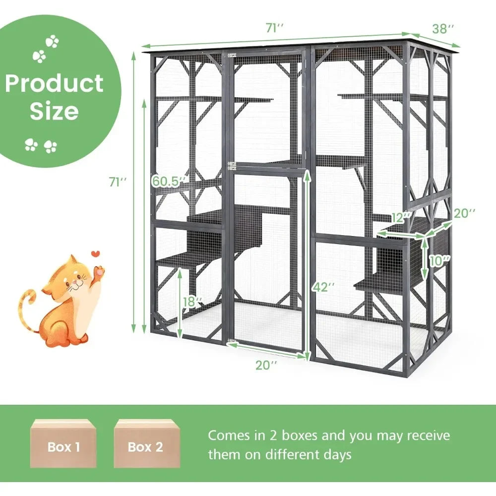 Outdoor Cat Enclosure Weatherproof Wooden Cage Playpen
