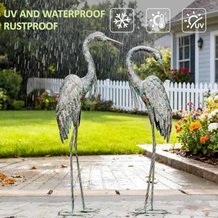 SHXI Garden Crane Statues Set 2 Heron Patina Yard Art