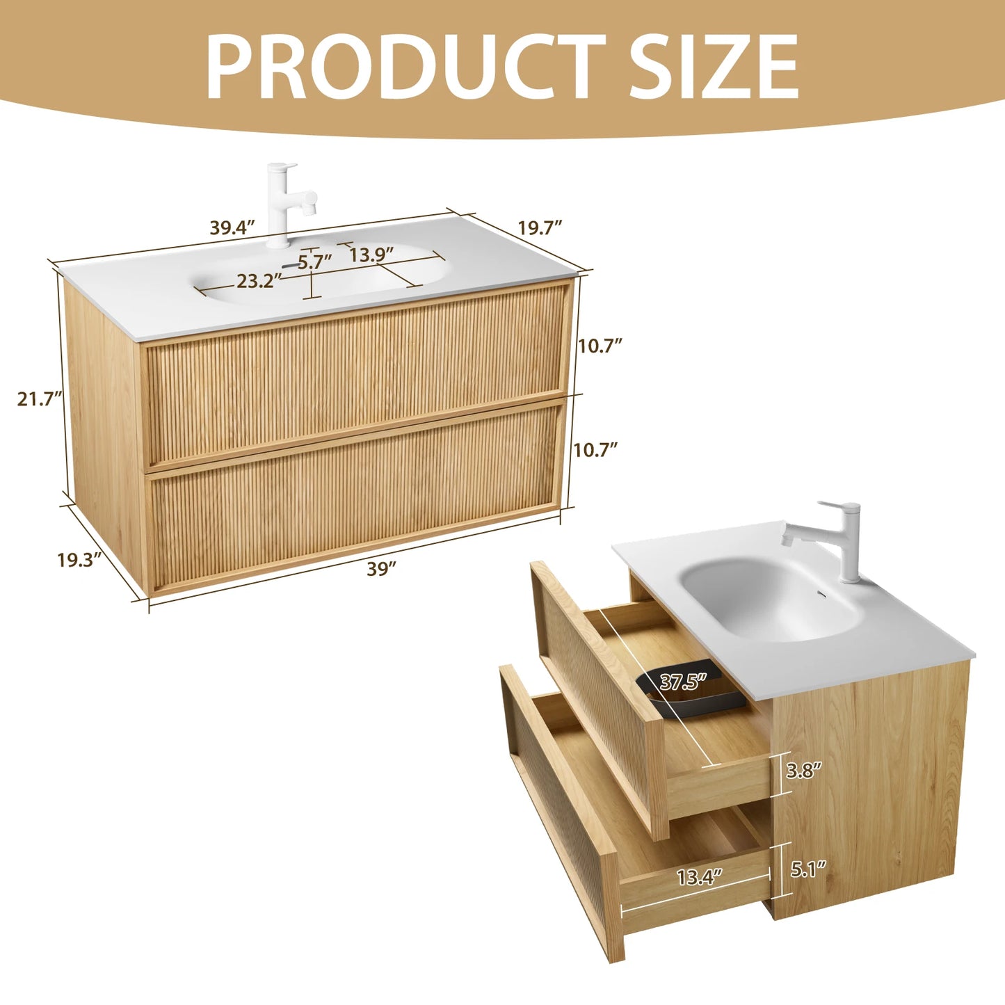 Floating Bathroom Vanity With Sink In Natural Oak Wall Mounted