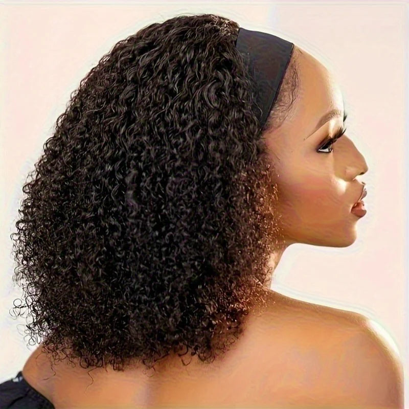 FIUMER 200 Density Short Headband Bob Wig Curly Glueless