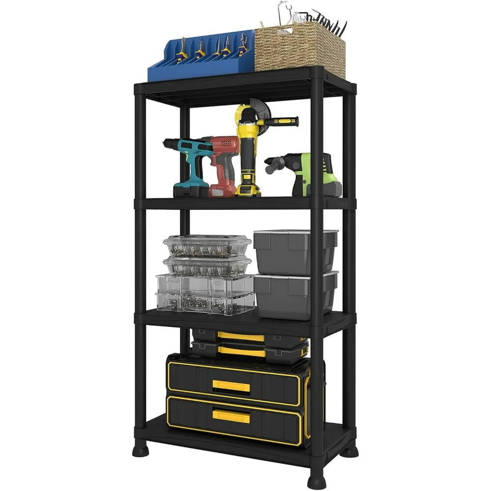 Plastic Storage Shelves 4 Tier Steel Rack Ideal Garage Organization