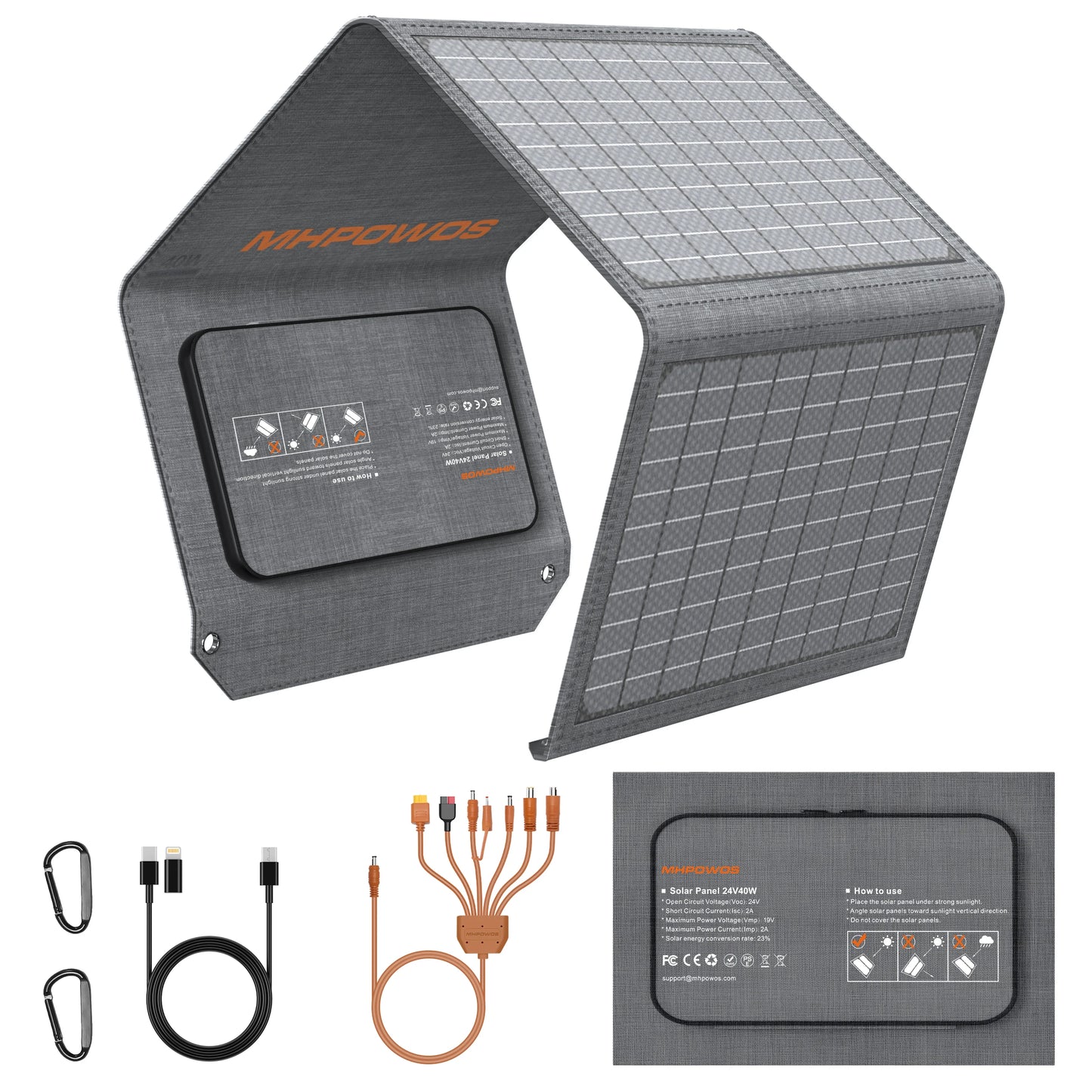 MHPOWOS 40W Foldable Solar Panel USB Charger Outdoor Camping