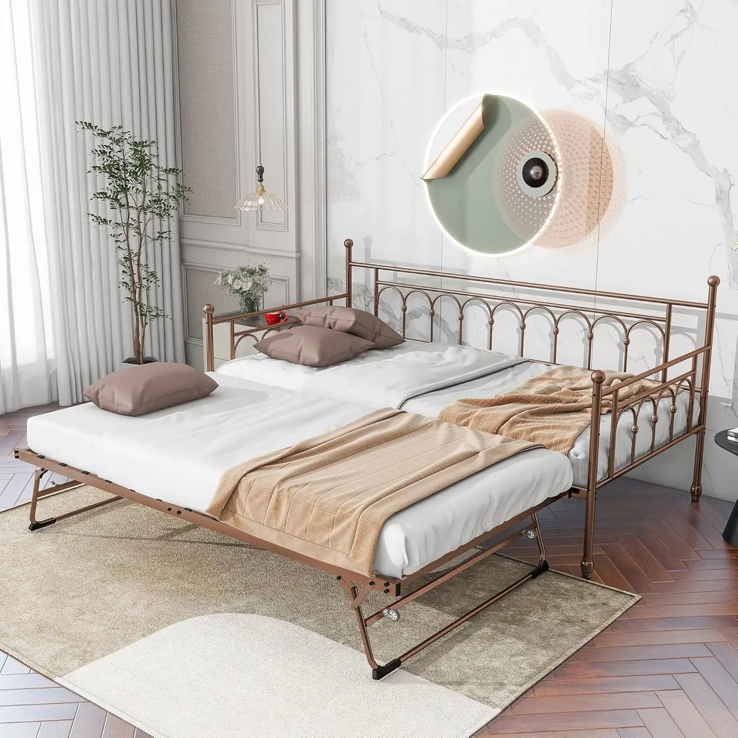 Bianxiang Metal Daybed With Pop Up Trundle And Sturdy Frame