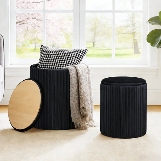 JHK Round Storage Ottoman Set Of 2 With Hidden Compartment