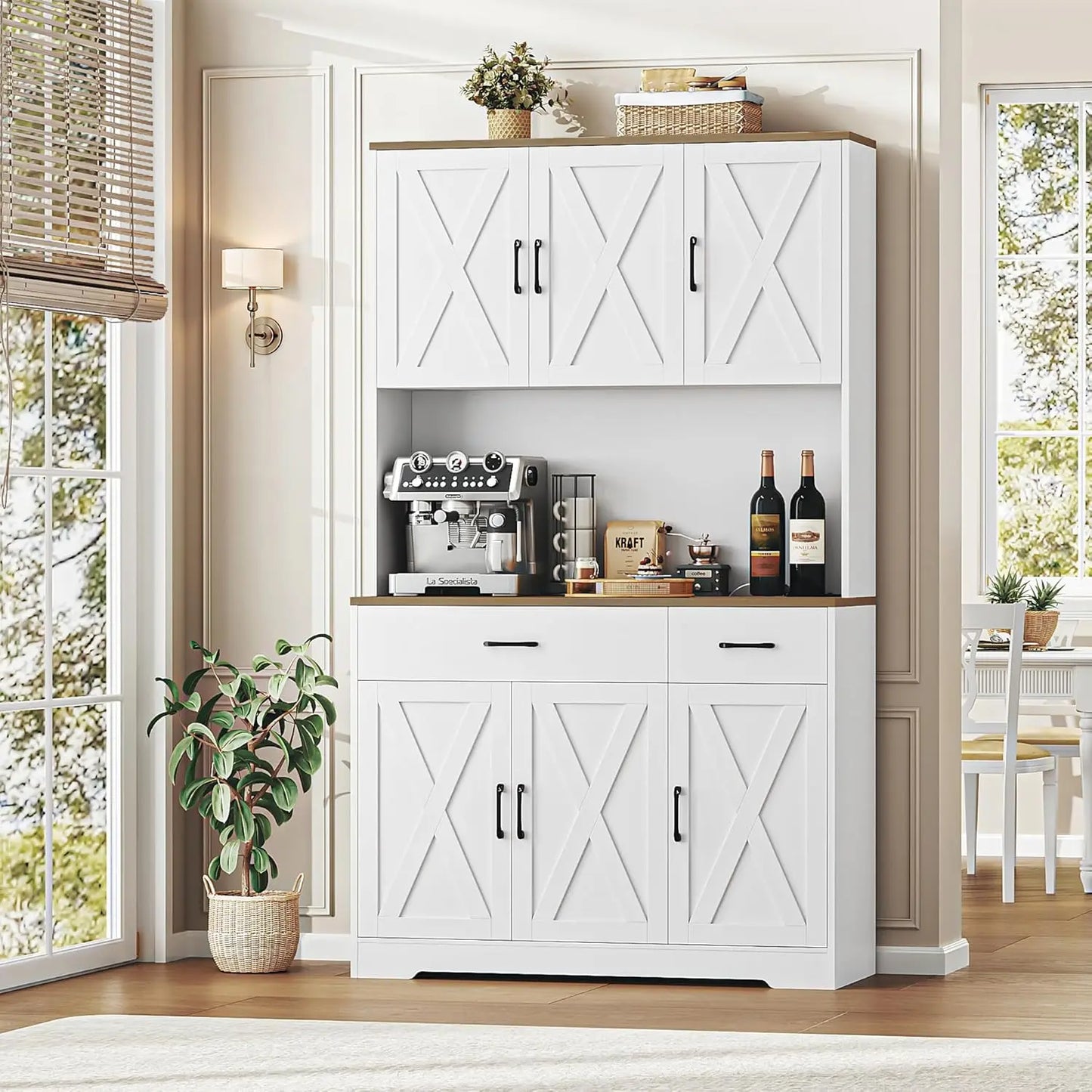HUANZHUANG Pantry Cabinet With Charging Station Kitchen Storage