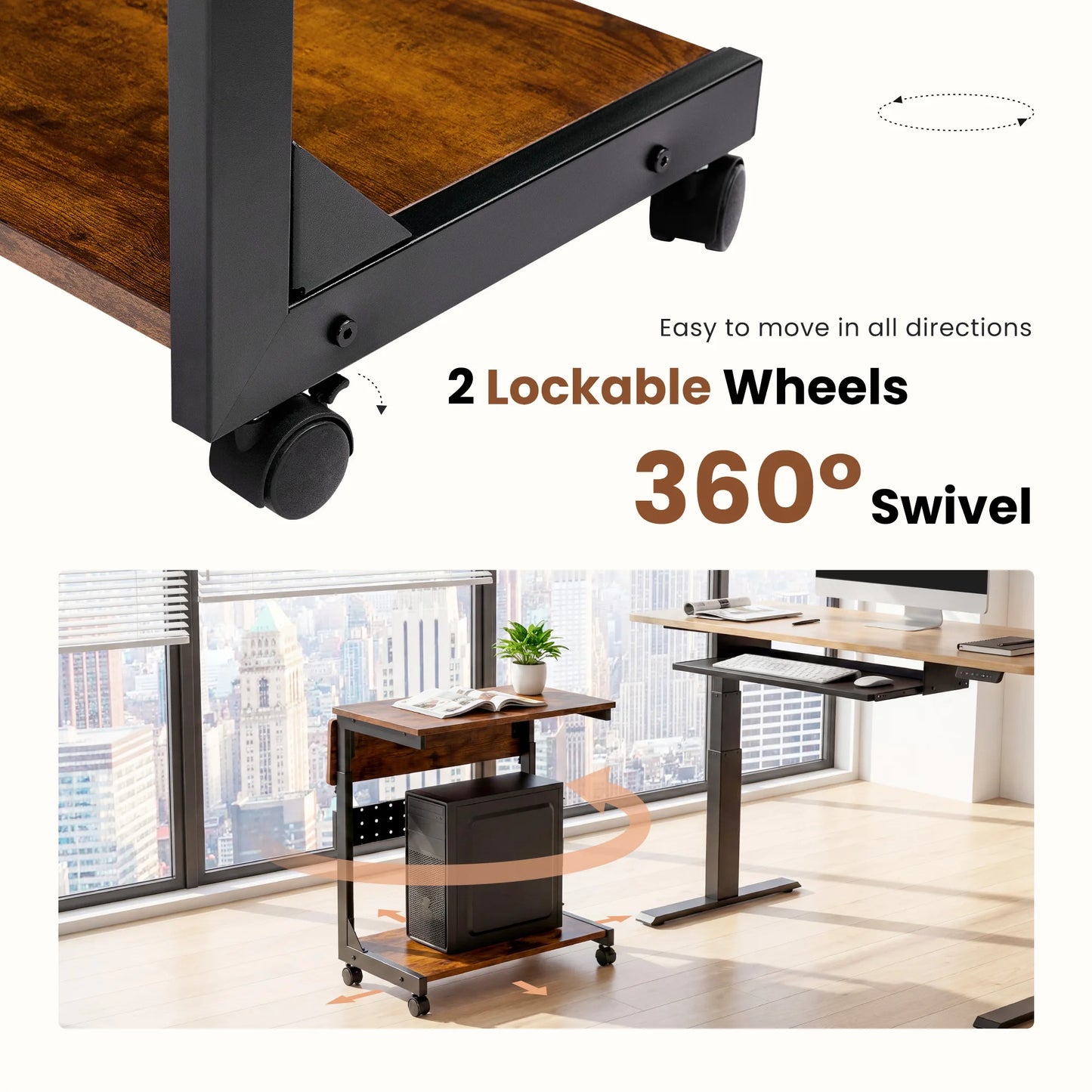 JHK 2 Tier Mobile Standing Sofa Desk With Folding Panel