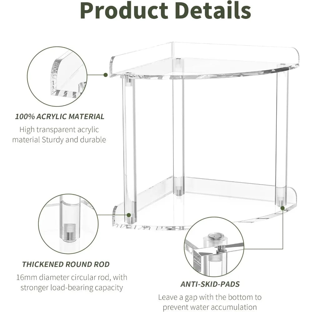 Acrylic Two Tier Countertop Corner Organizer Shelf Clear Vanity Storage