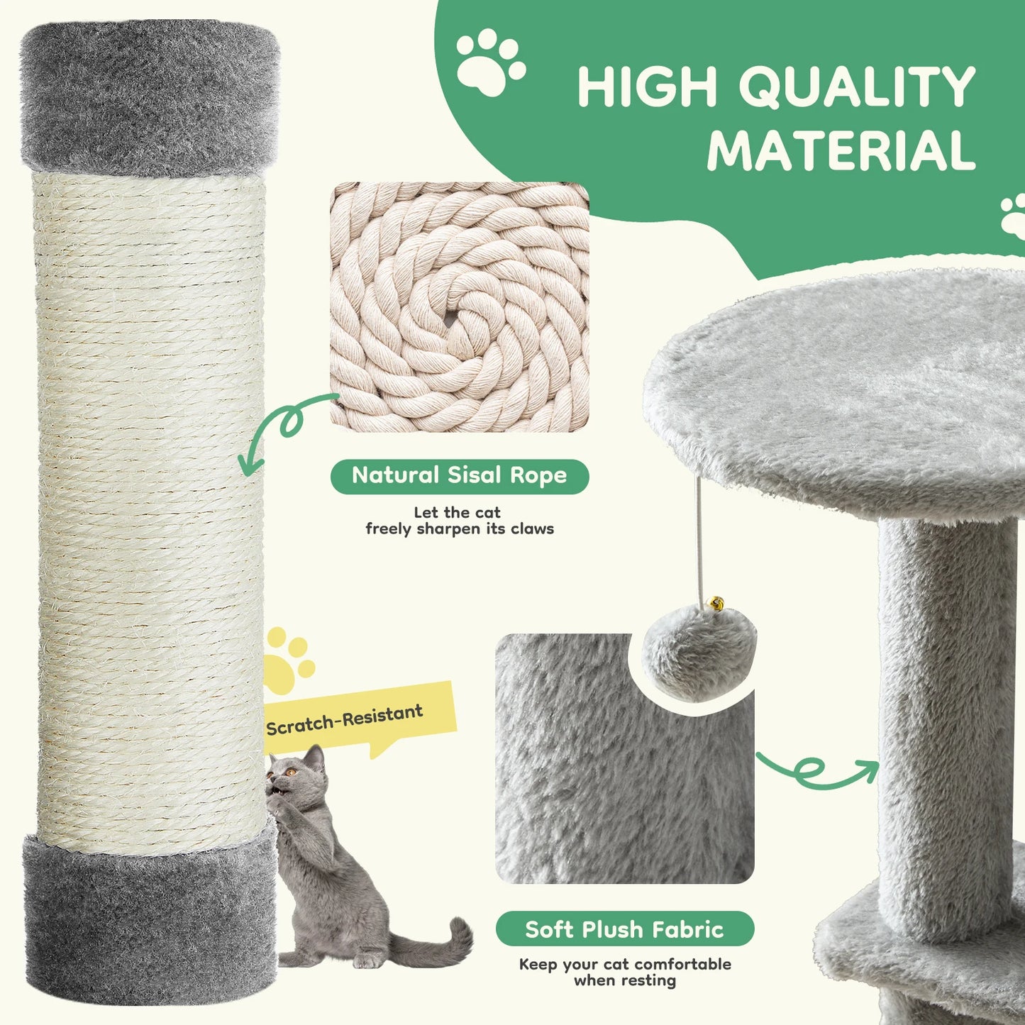 JHK Cat Tree Tower for MultiCat Homes with Sisal Posts