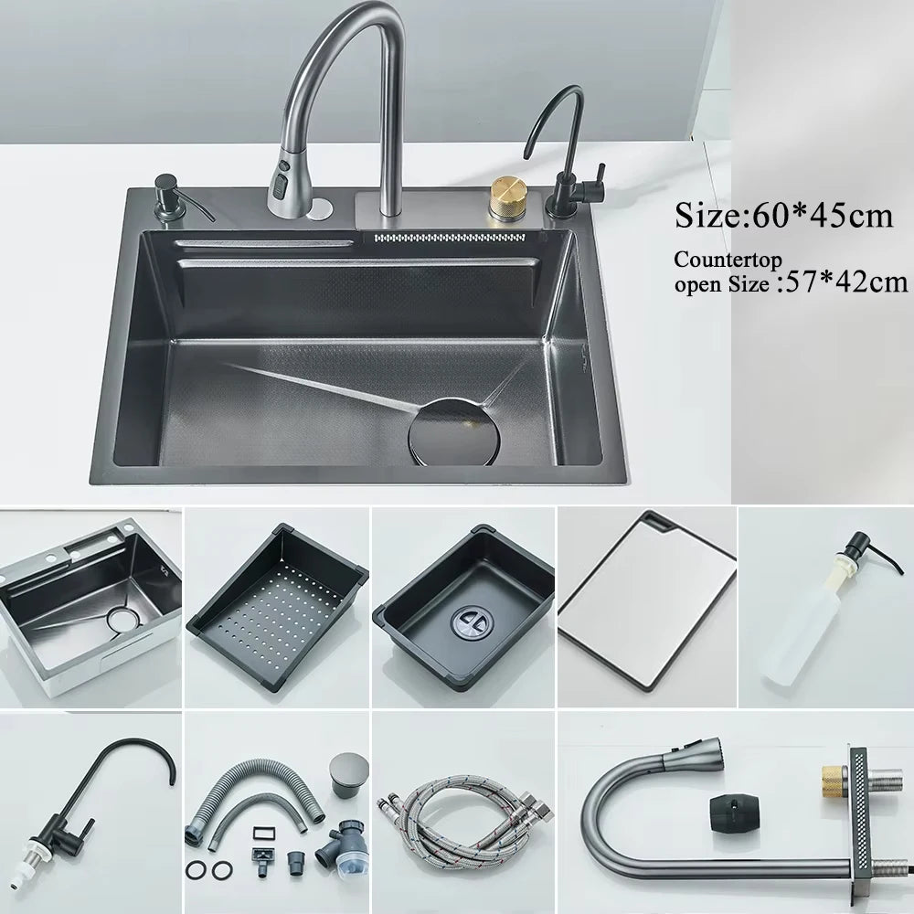 MYQualife 304 Stainless Steel Waterfall Sink Faucet Set With Display