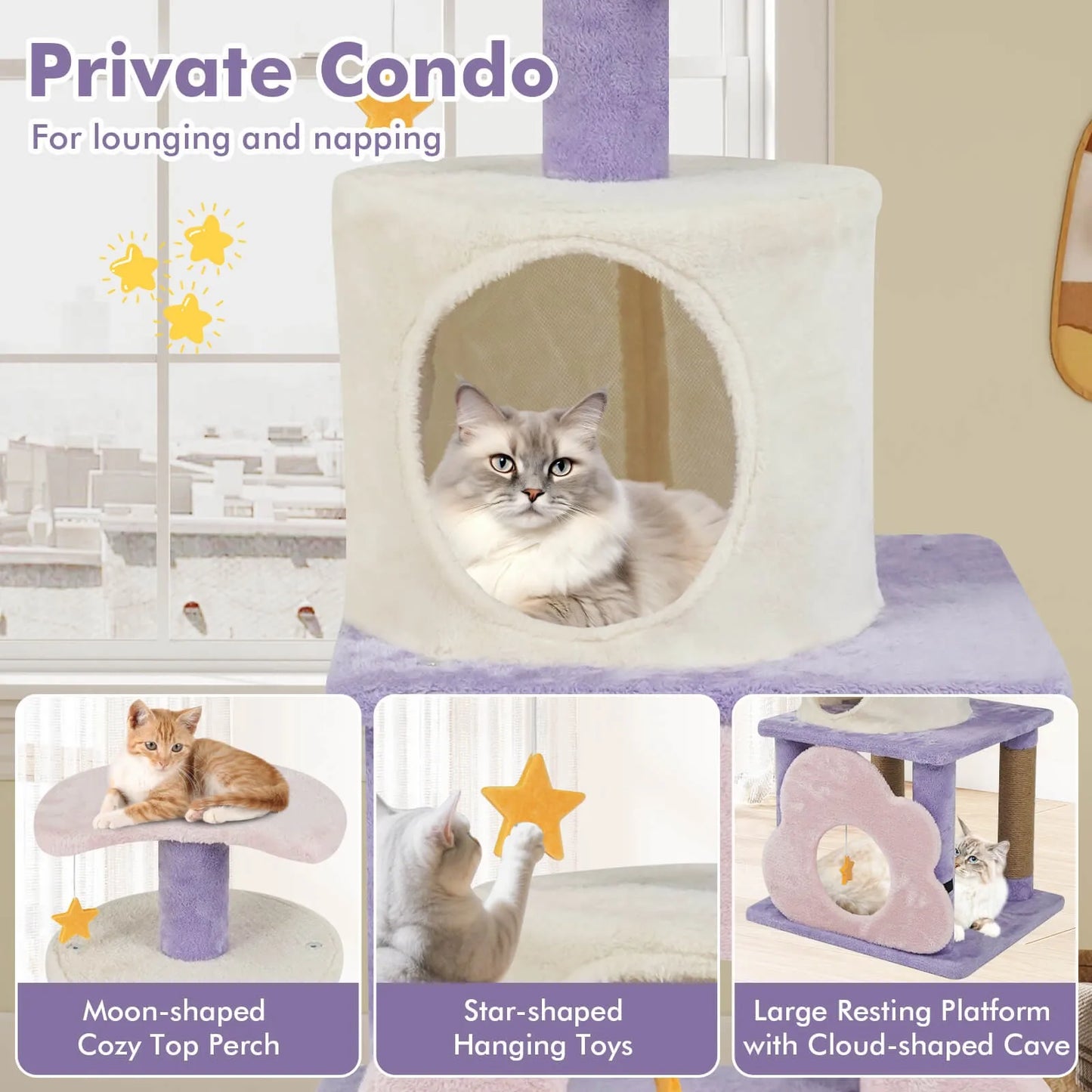 Cat Tree With Condo Scratching Post Hanging Toys Modern Design