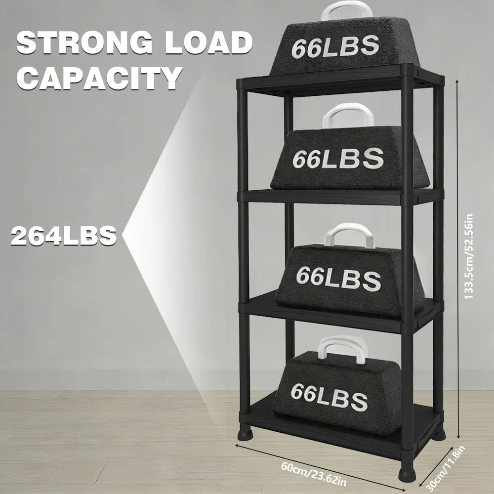 Plastic Storage Shelves 4 Tier Steel Rack Ideal Garage Organization