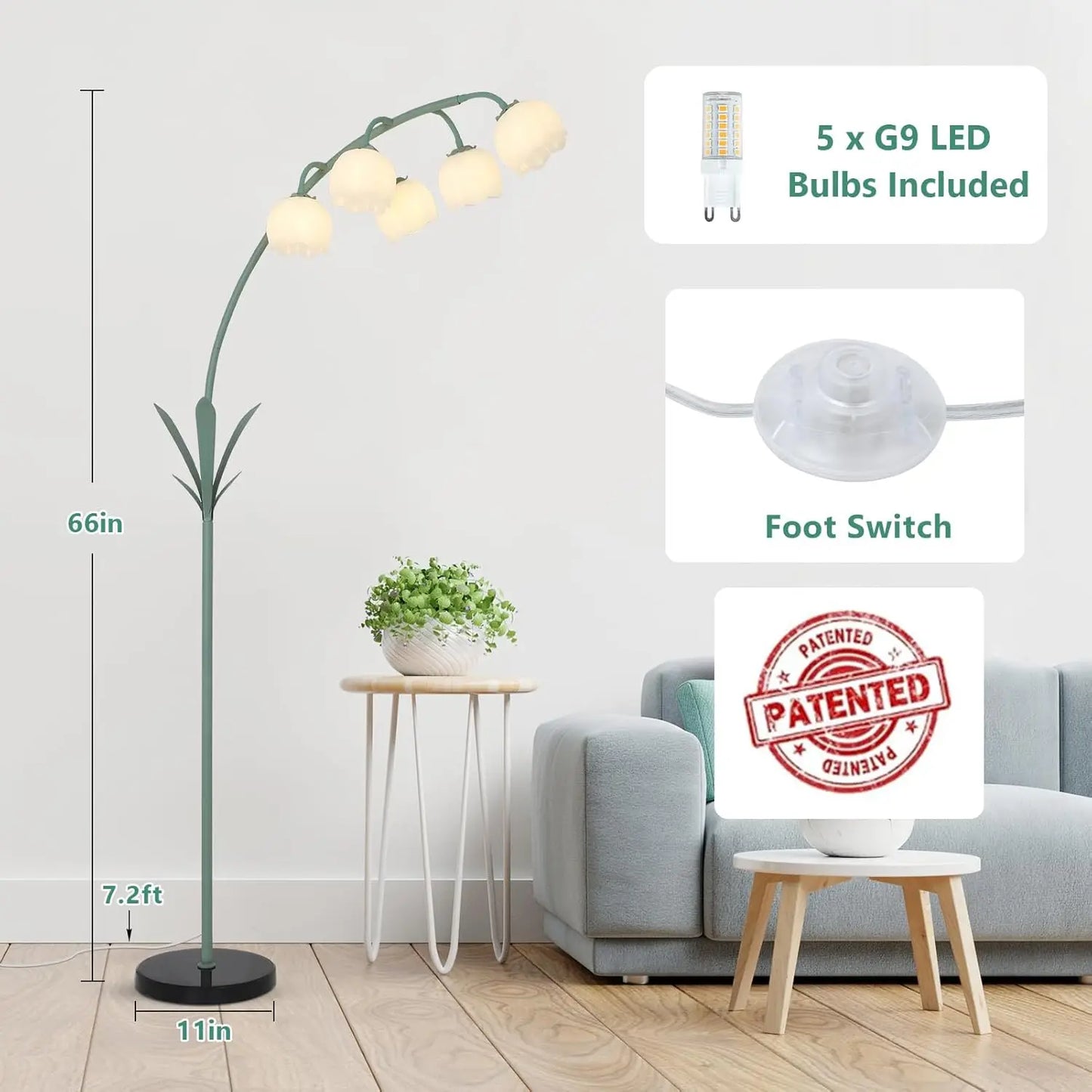Arc Flower Floor Lamp With 5 LED Bulbs Foot Switch
