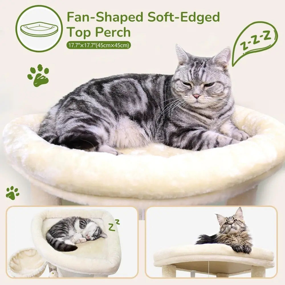 Indoor Cat Tree Curved Tower With Hammock And Sisal Posts