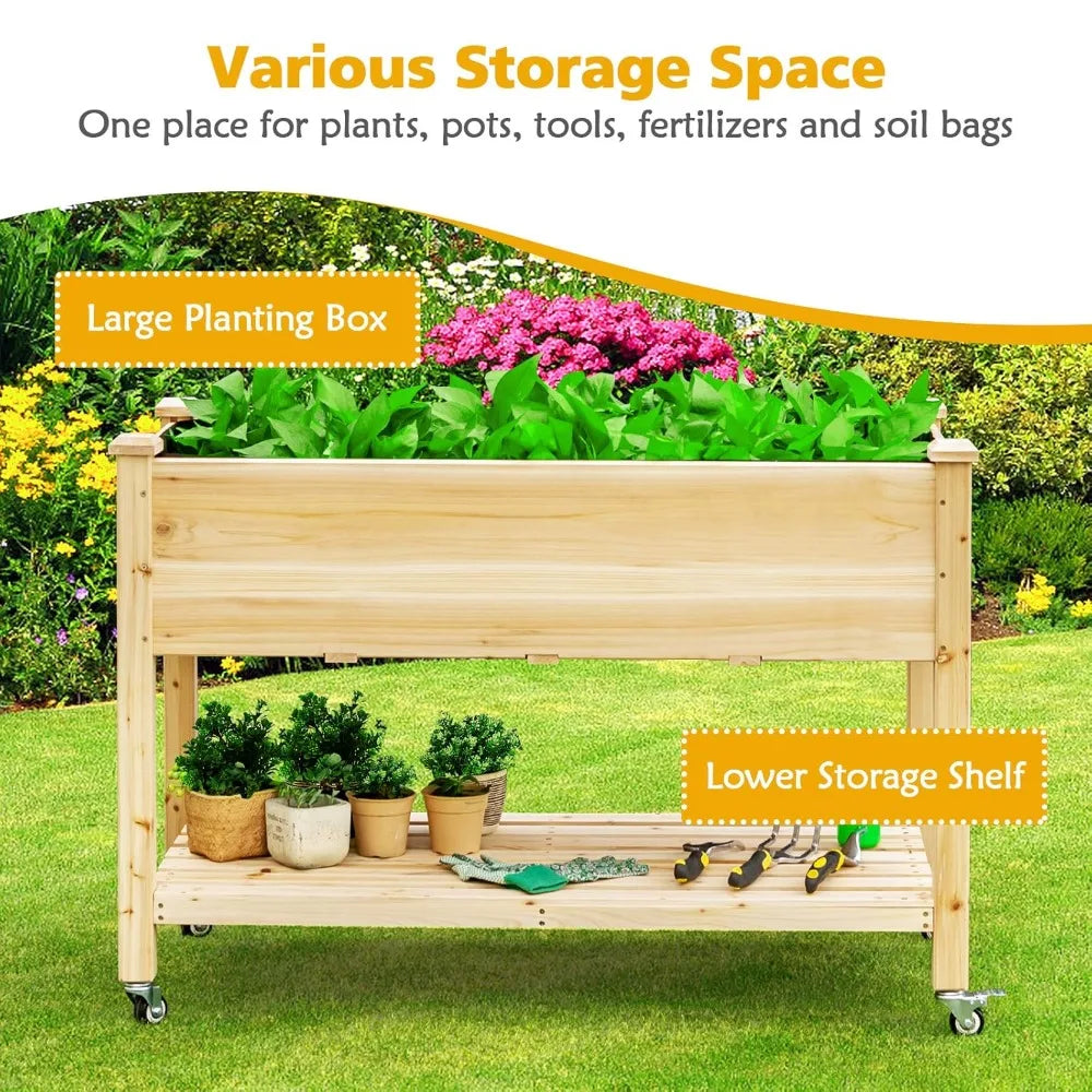 Raised Garden Bed On Wheels Wood Planter Box With Legs
