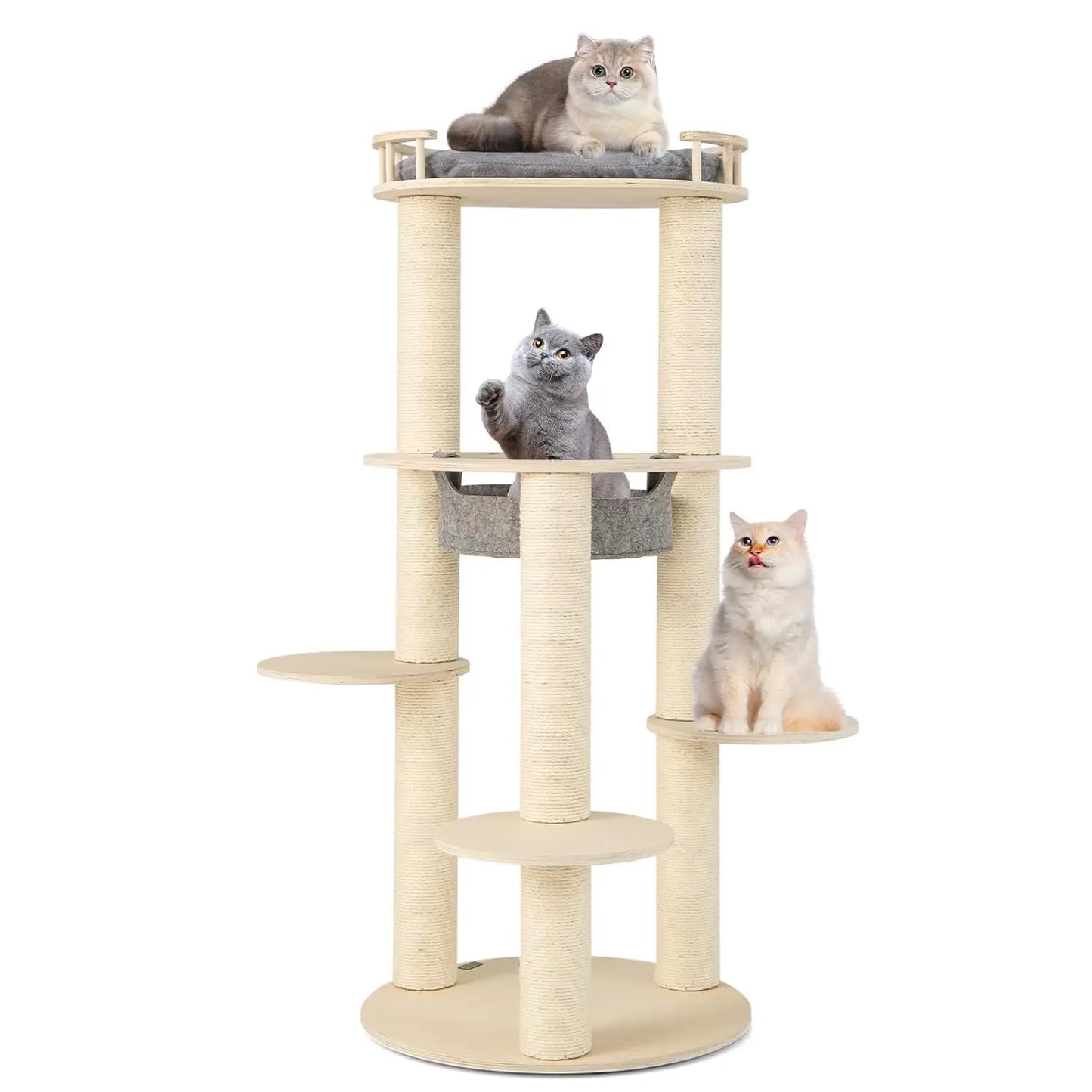Wood Cat Tree Multi-Level Cat Tower With Scratching Posts