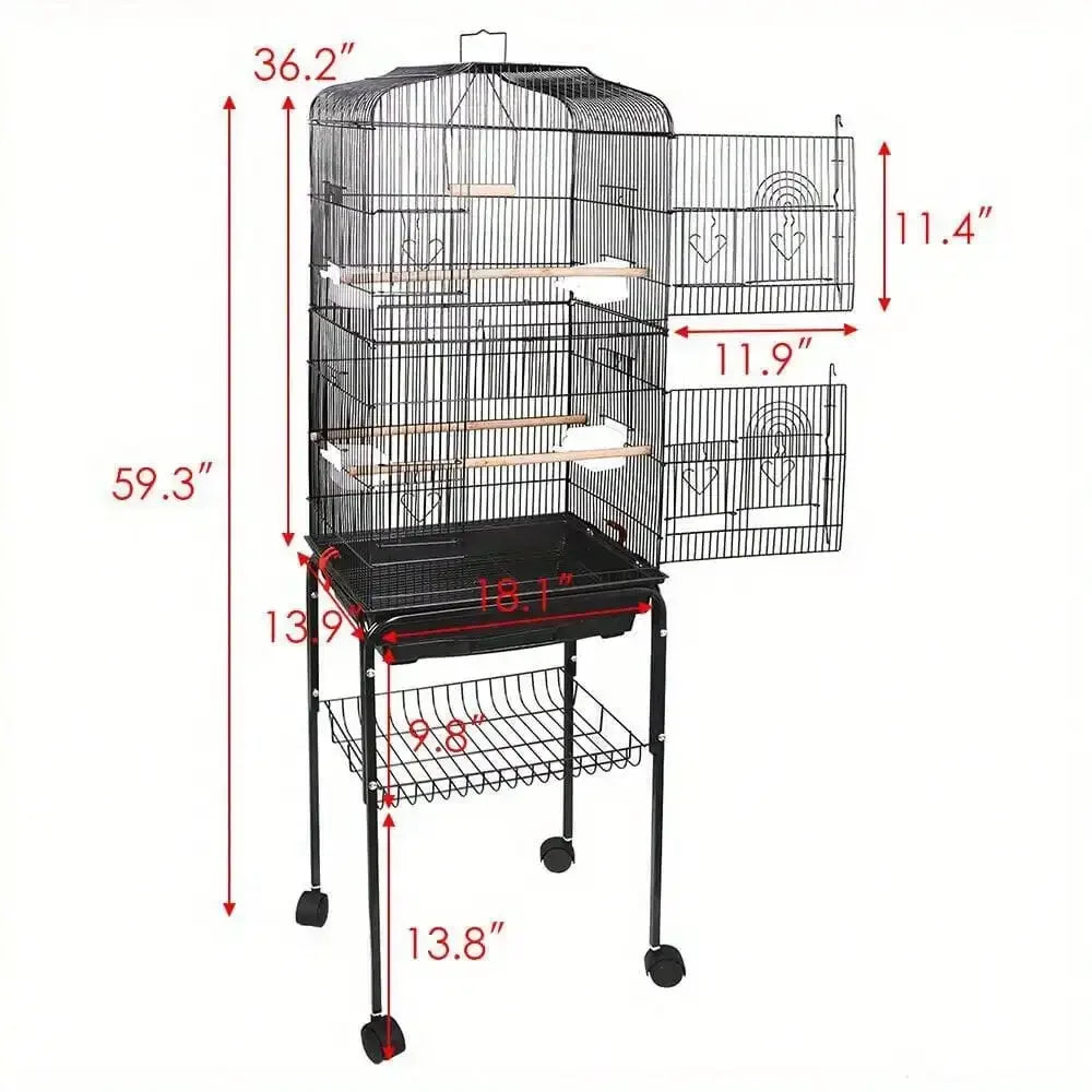 NONECN Durable Steel Bird Cage With Rolling Stand For Parrots