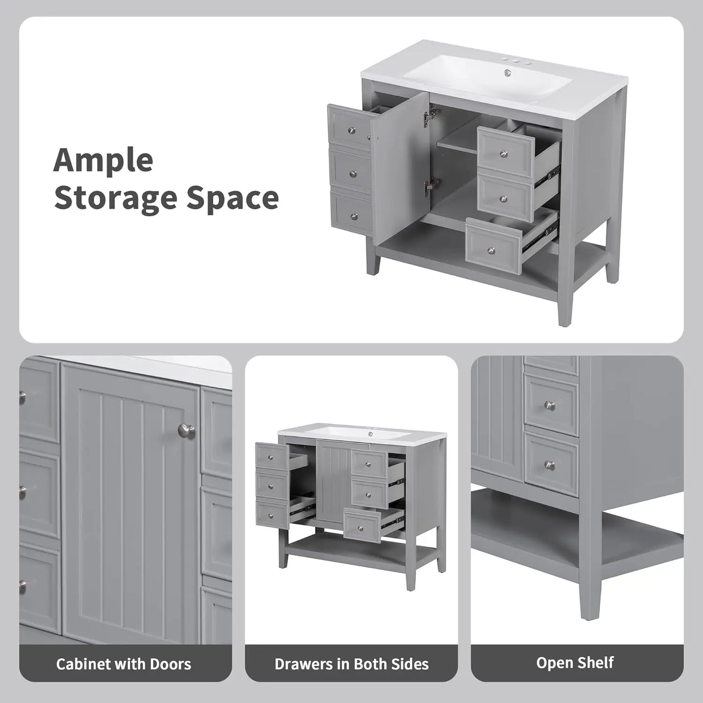 Bathroom Vanity Cabinet Sink Top Combo With Three Drawers