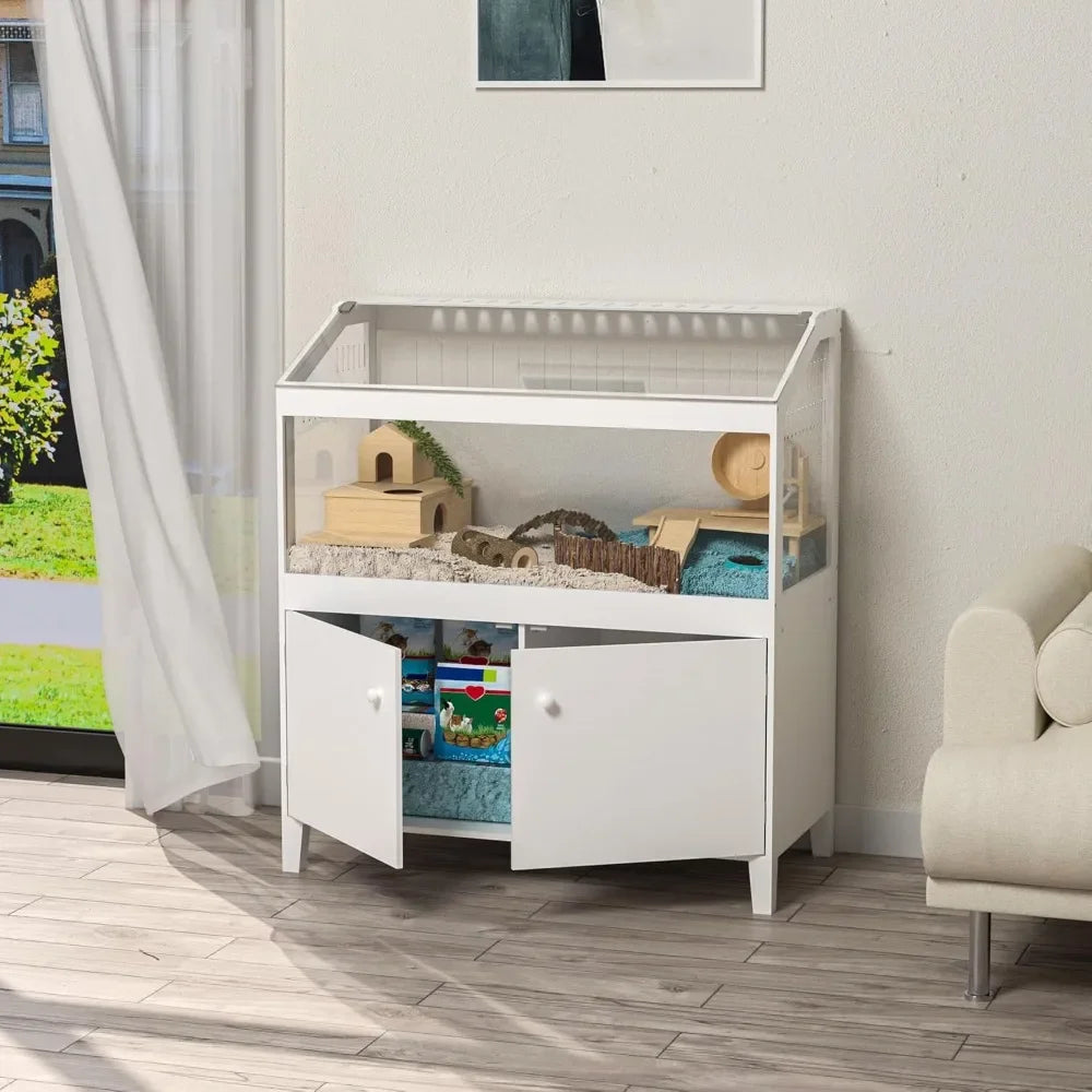 Hamster Cage With Storage Cabinet And Easy View Acrylic Panels