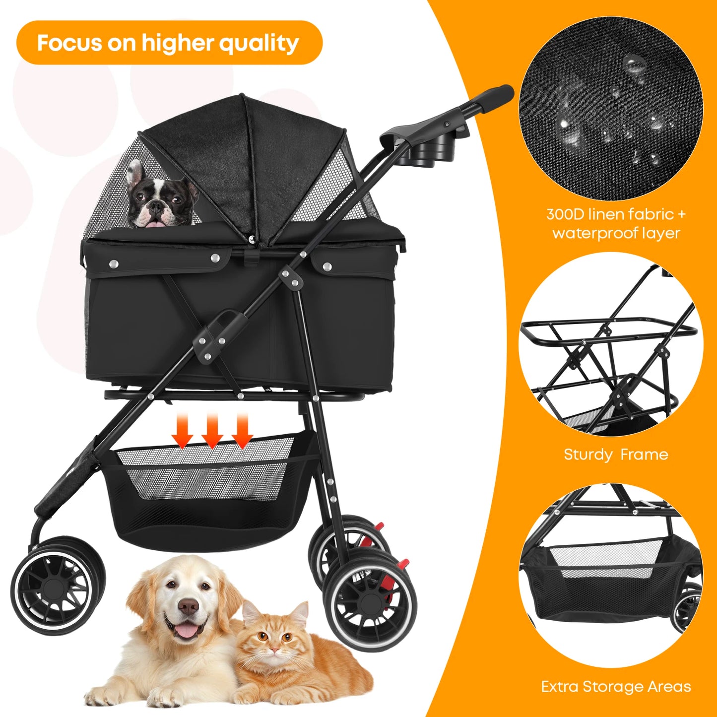 CHIHUAHUA 3 in 1 Pet Stroller With Removable Carrier