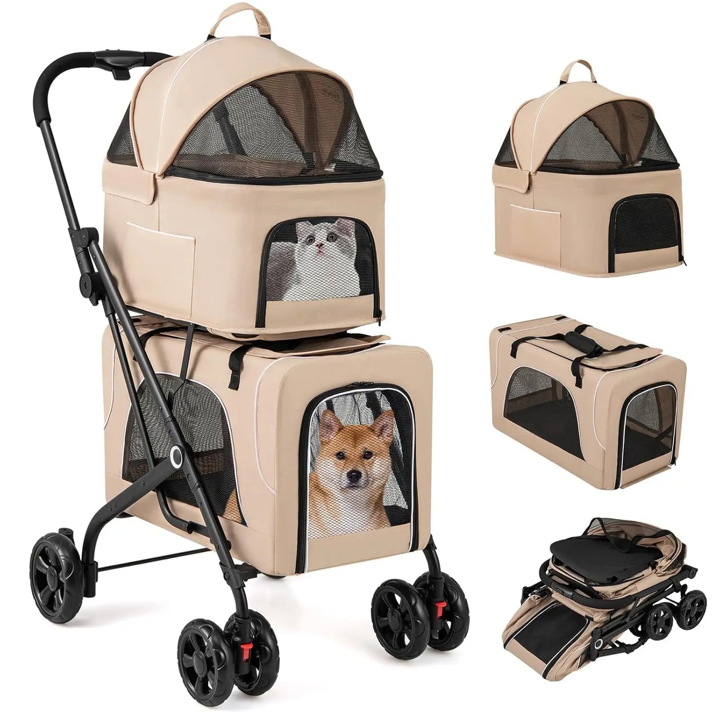 Pet Travel Stroller With Removable Carrycot And 4 Lockable Wheels