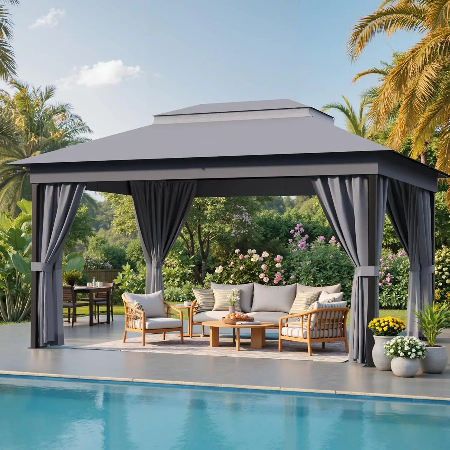 Outdoor Gazebo With Heavy-Duty Metal Frame And Expansion Bolts
