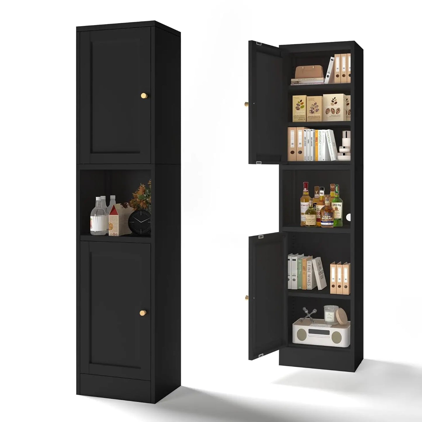 Metal Bathroom Storage Cabinet 6-Tier Freestanding Linen Tower With Doors