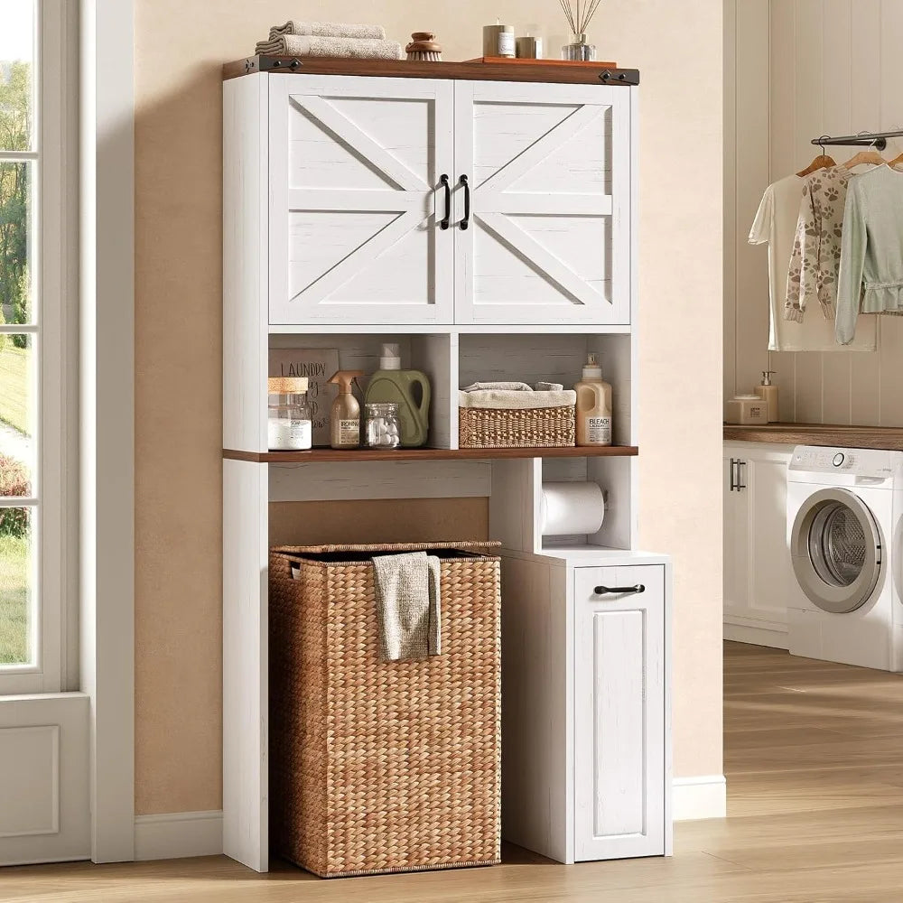 Farmhouse Over The Toilet Storage Cabinet With Space Saving Shelves