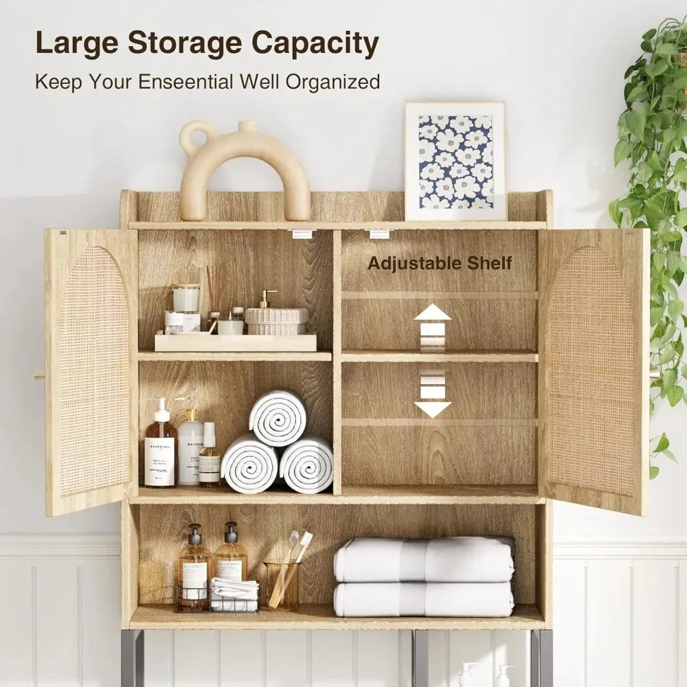 Rattan Over Toilet Storage Cabinet With Adjustable Shelf