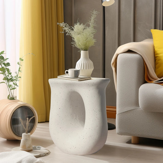 U Shaped Geometric Concrete Side End Table For Living Room