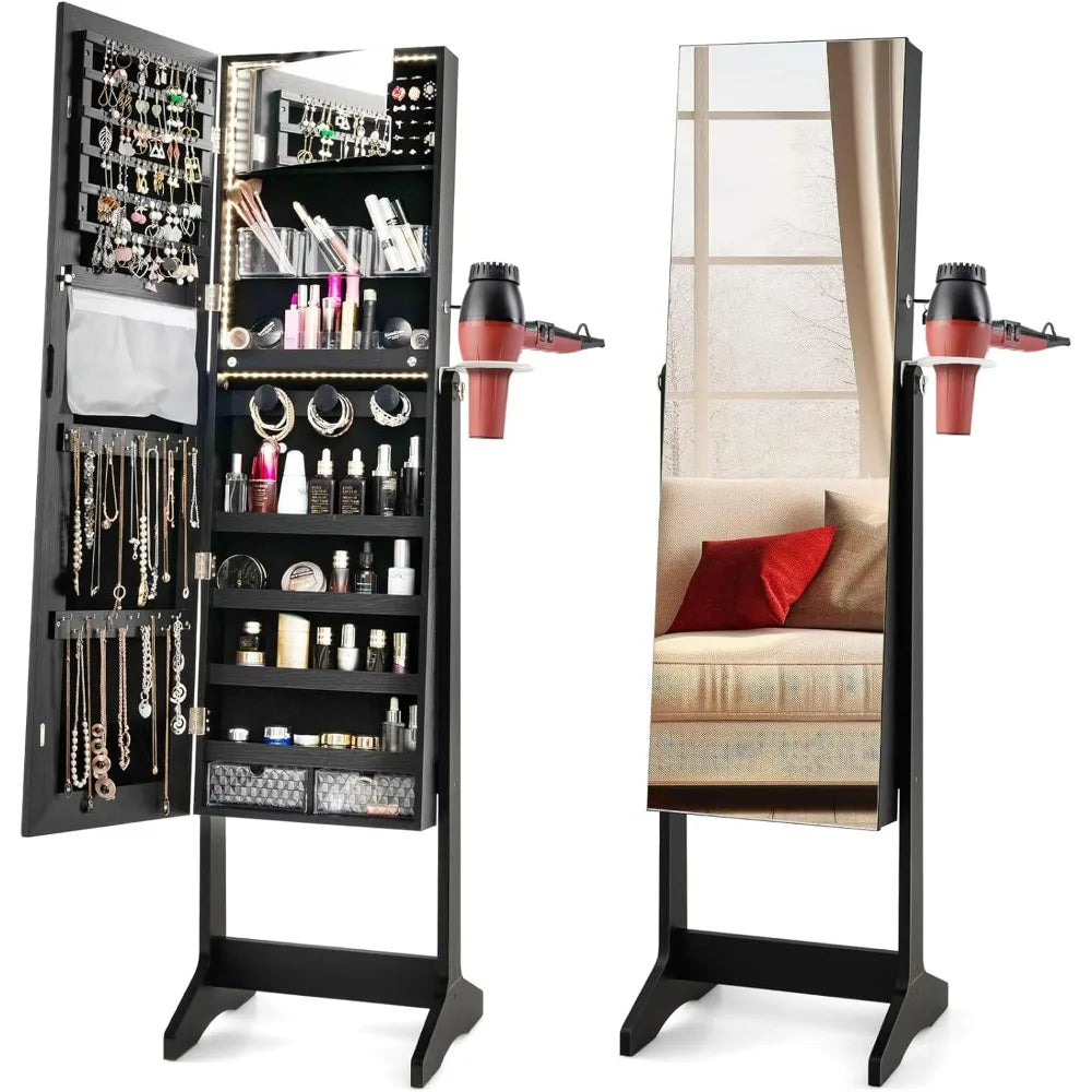 Jewelry Armoire With Full Length Mirror Lockable And LED Lights