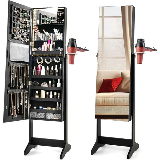 Jewelry Armoire With Full Length Mirror Lockable And LED Lights