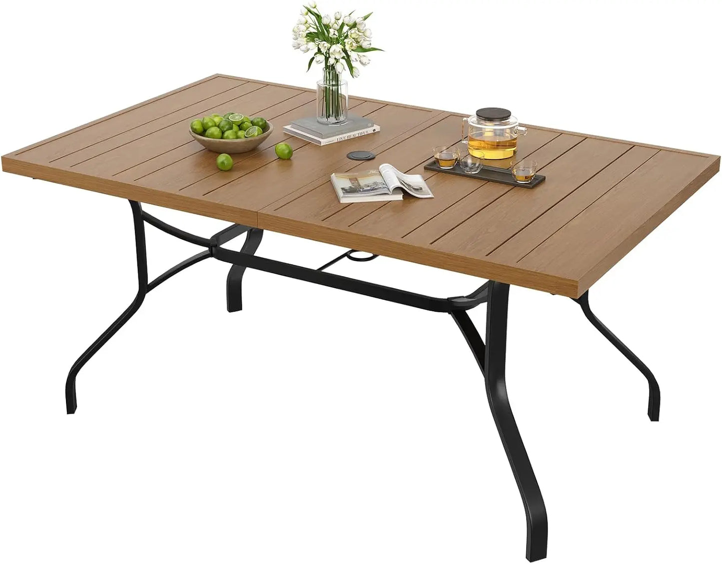 FARINI Outdoor Patio Table with Umbrella Hole, All Weather Metal