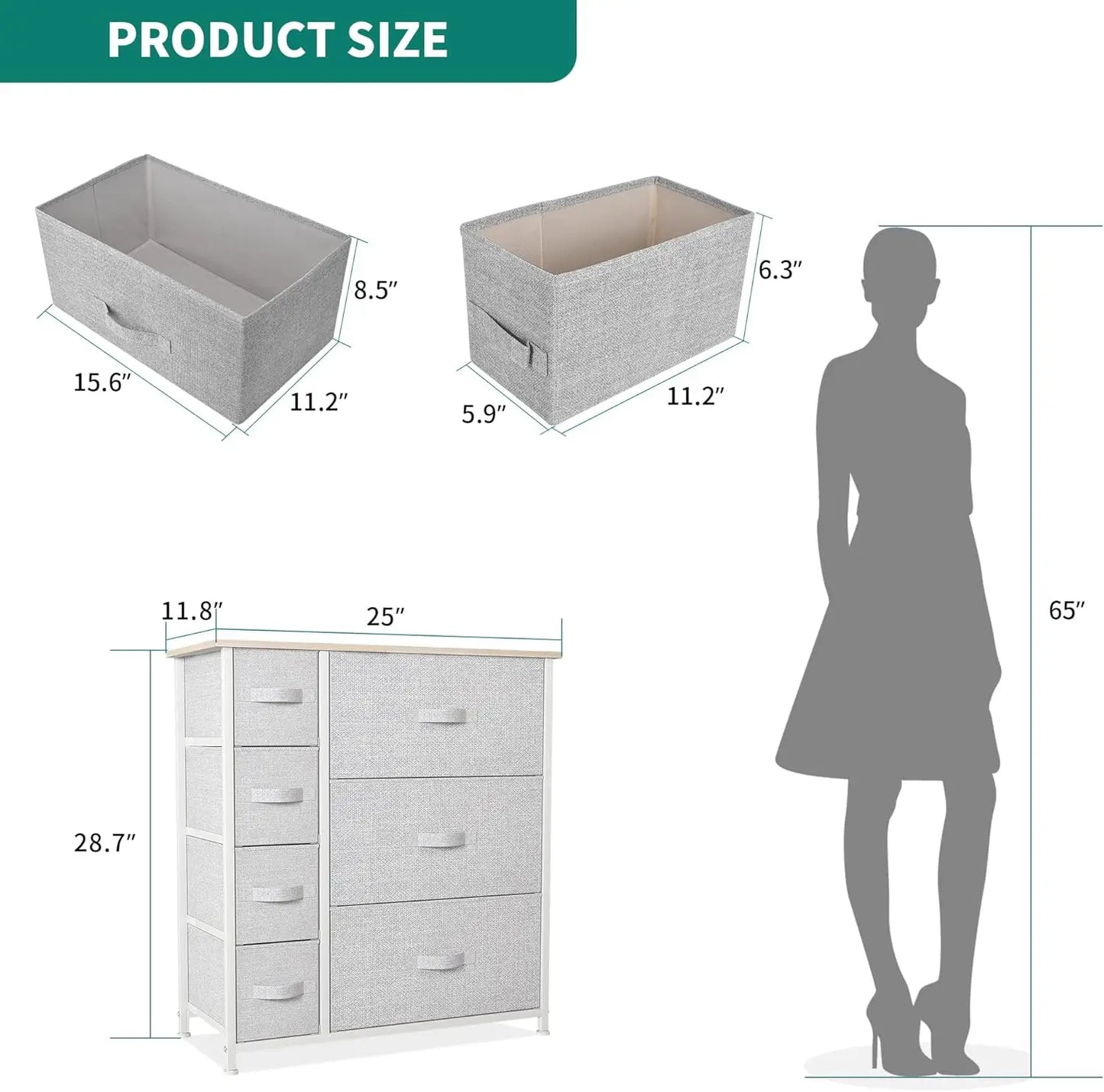 7-Drawer Fabric Storage Tower With Steel Frame And Wooden Top