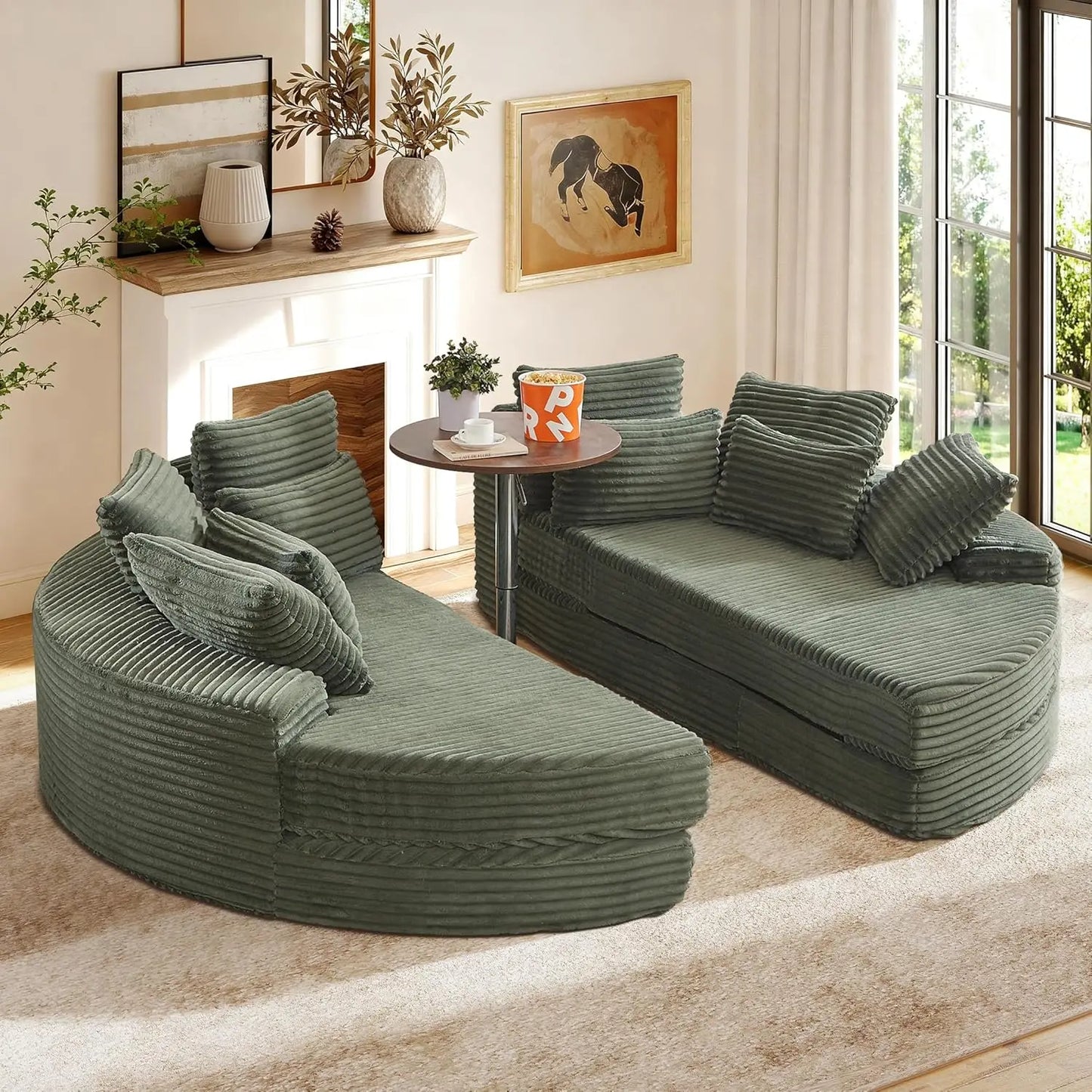 Oversized Round Chaise Lounge Chair Converts Into Two