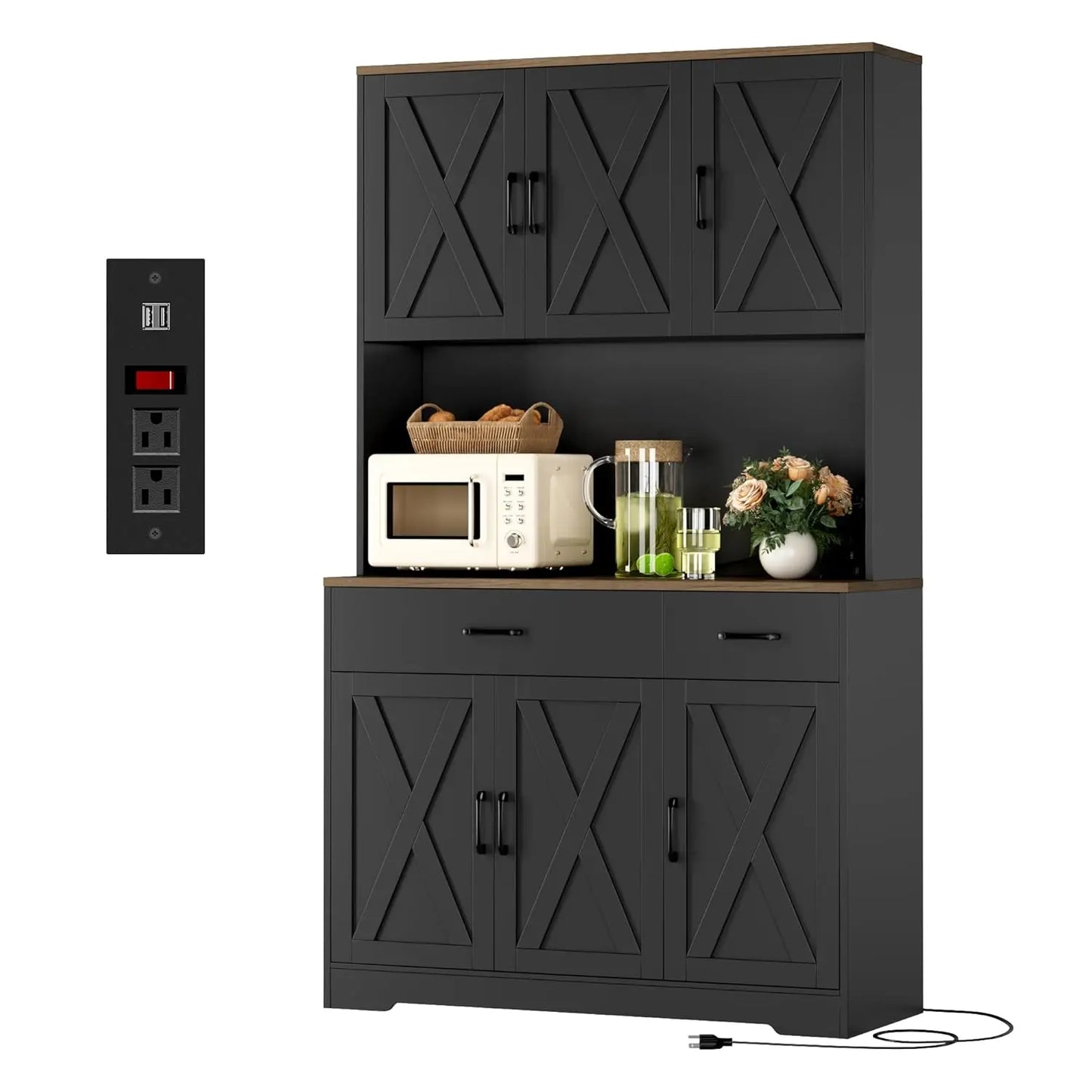 HUANZHUANG Pantry Cabinet With Charging Station Kitchen Storage