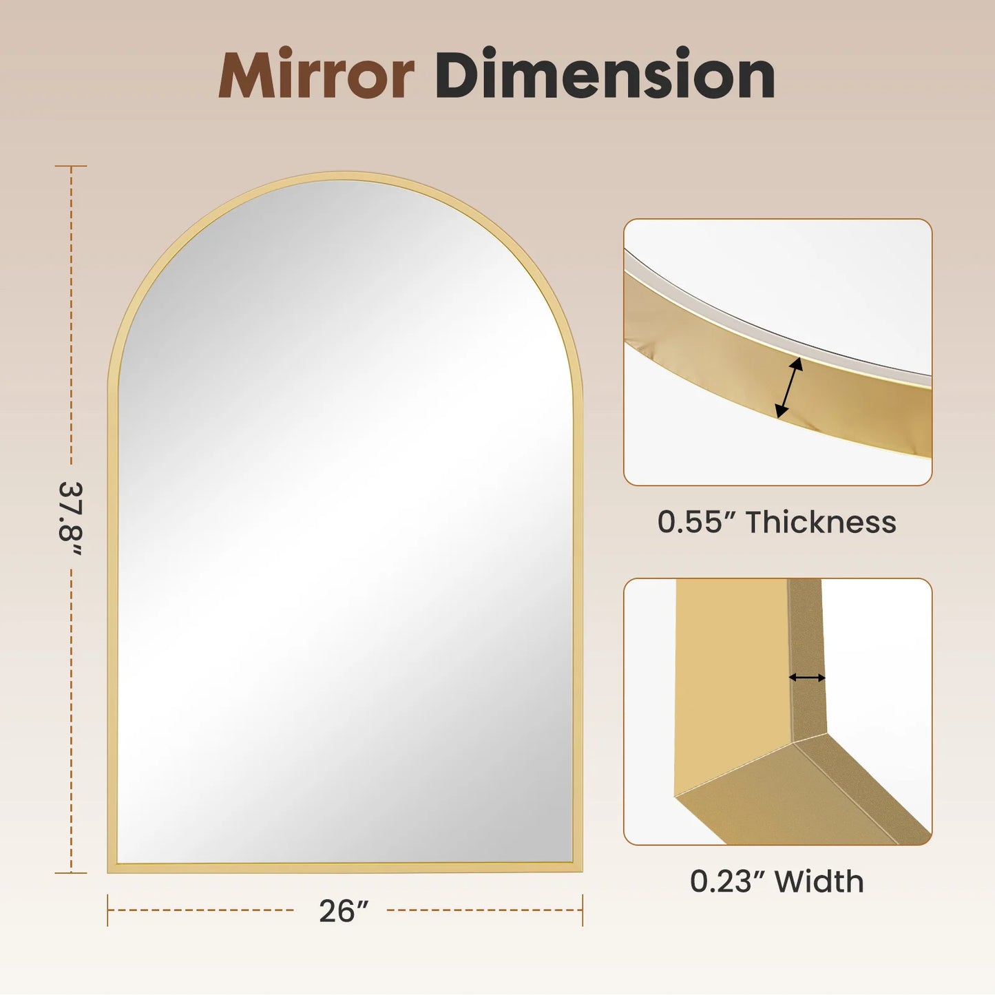 JHK Arched Metal Framed Bathroom Mirror for Wall and Entryway