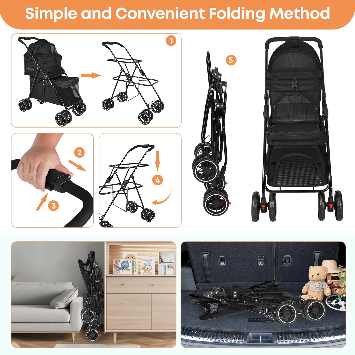 CHIHUAHU 2-in-1 Double Pet Stroller For Small Dogs And Cats