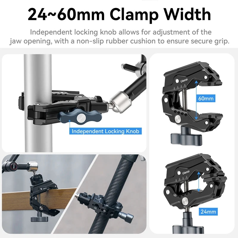 Ulanzi R011a Crab Clamp with Universal Threaded 1/4'' 3/8'' Hole / HD01 360° Adjustable 10-inch Magic Arm for DSLR Camera Vlog