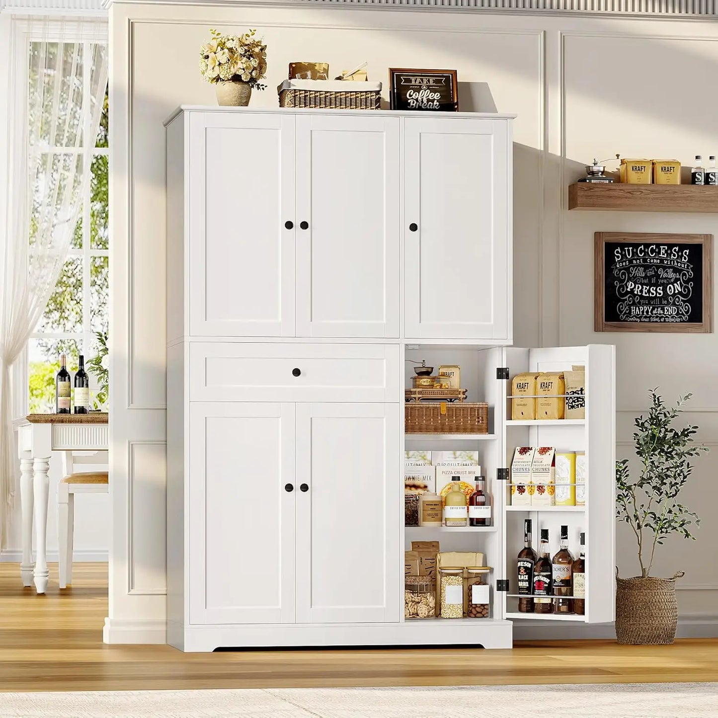 HUANZHUANG Modern Kitchen Pantry Cabinet Freestanding With Doors And Shelves