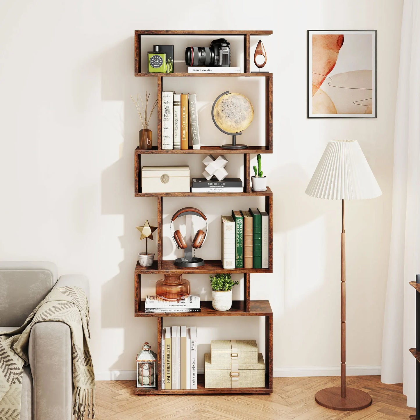 HOMASIS S-Shaped Geometric Bookshelf With Anti-Toppling Kits