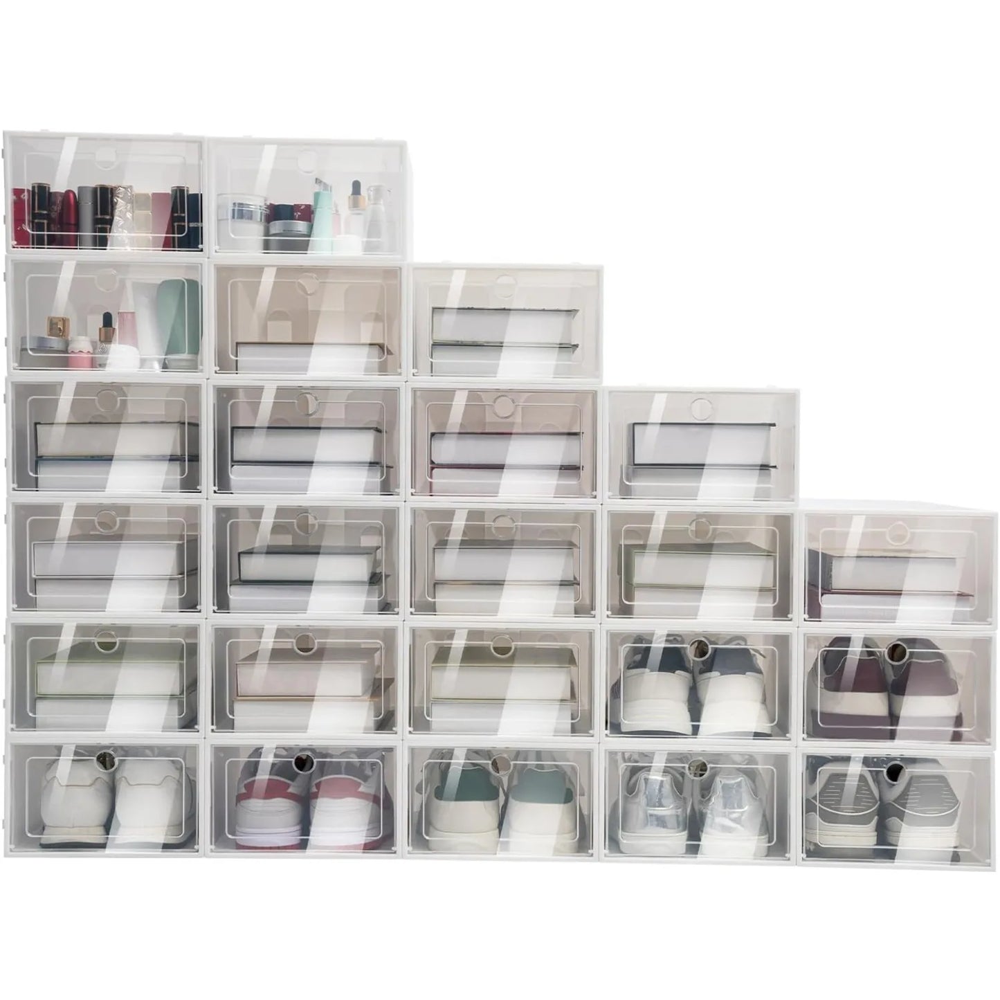 Bymaocar 24 Pack Clear Plastic Shoe Storage Boxes Stackable Organizer