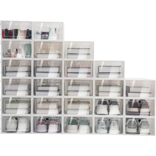 Bymaocar 24 Pack Clear Plastic Shoe Storage Boxes Stackable Organizer