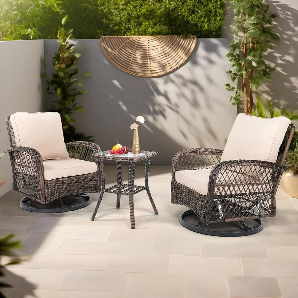 3-Piece Outdoor Patio Set With Swivel Chairs And Table