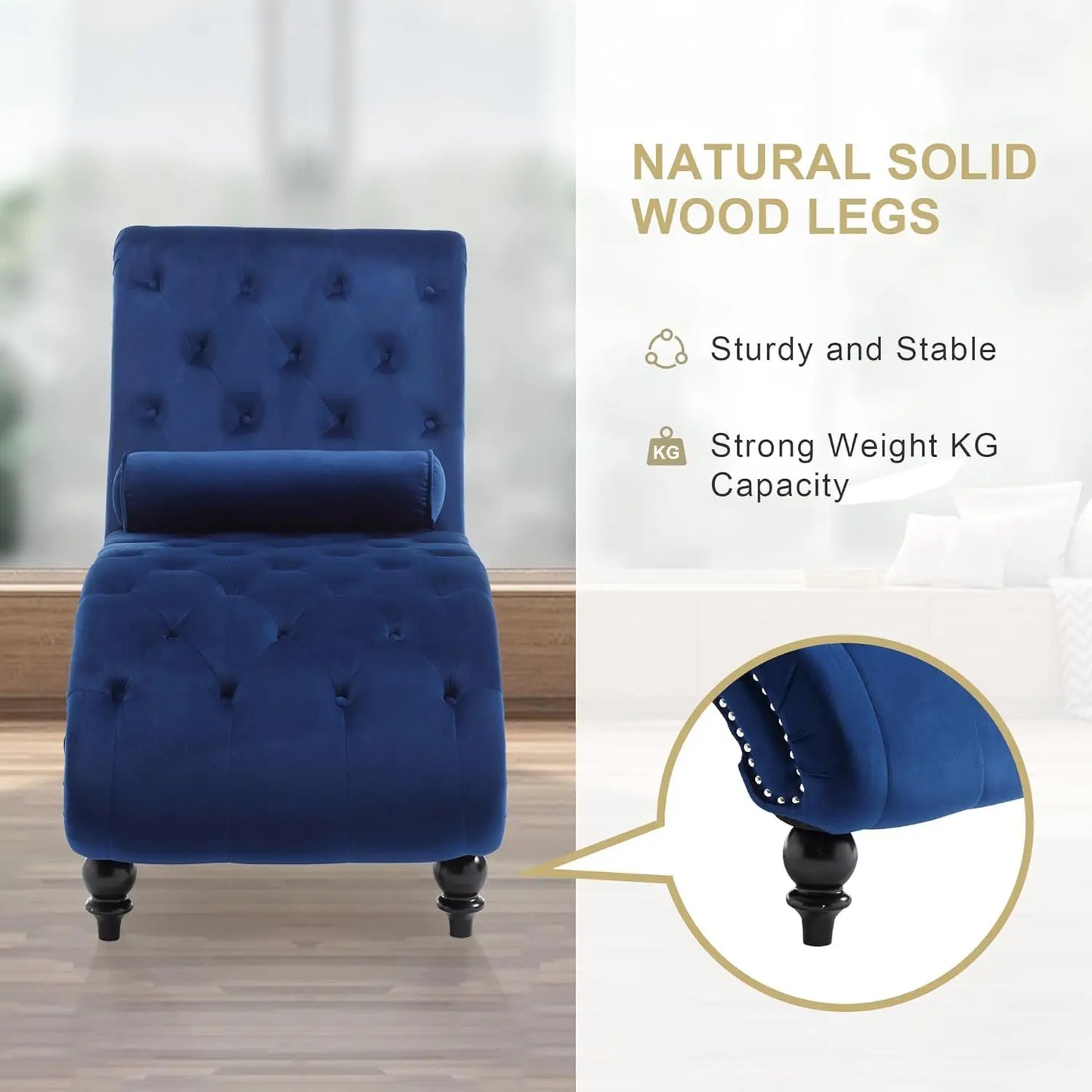 Velvet Tufted Upholstered Chaise Lounge Chair Living Room Modern
