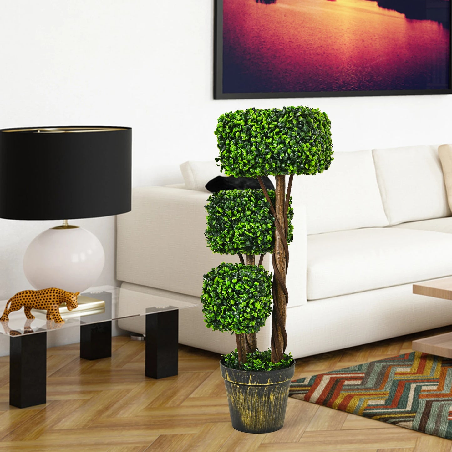 LIFEZEALCN Artificial Boxwood Topiary Tree UV Protected Indoor Outdoor Decor