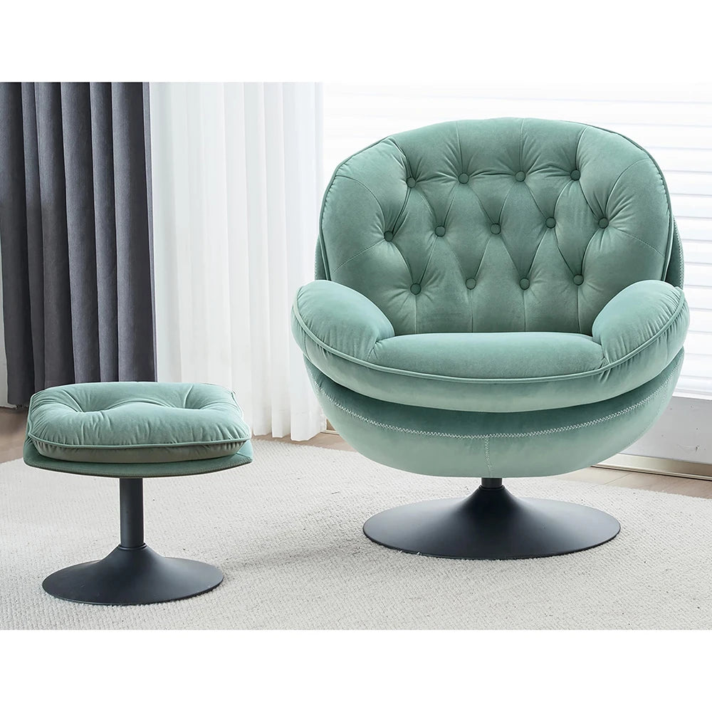 Todrani Velvet Tufted Swivel Armchair Set With Ottoman For Living Room
