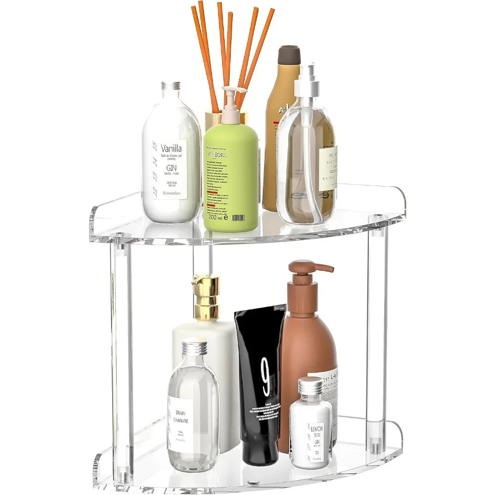 Acrylic Two Tier Countertop Corner Organizer Shelf Clear Vanity Storage