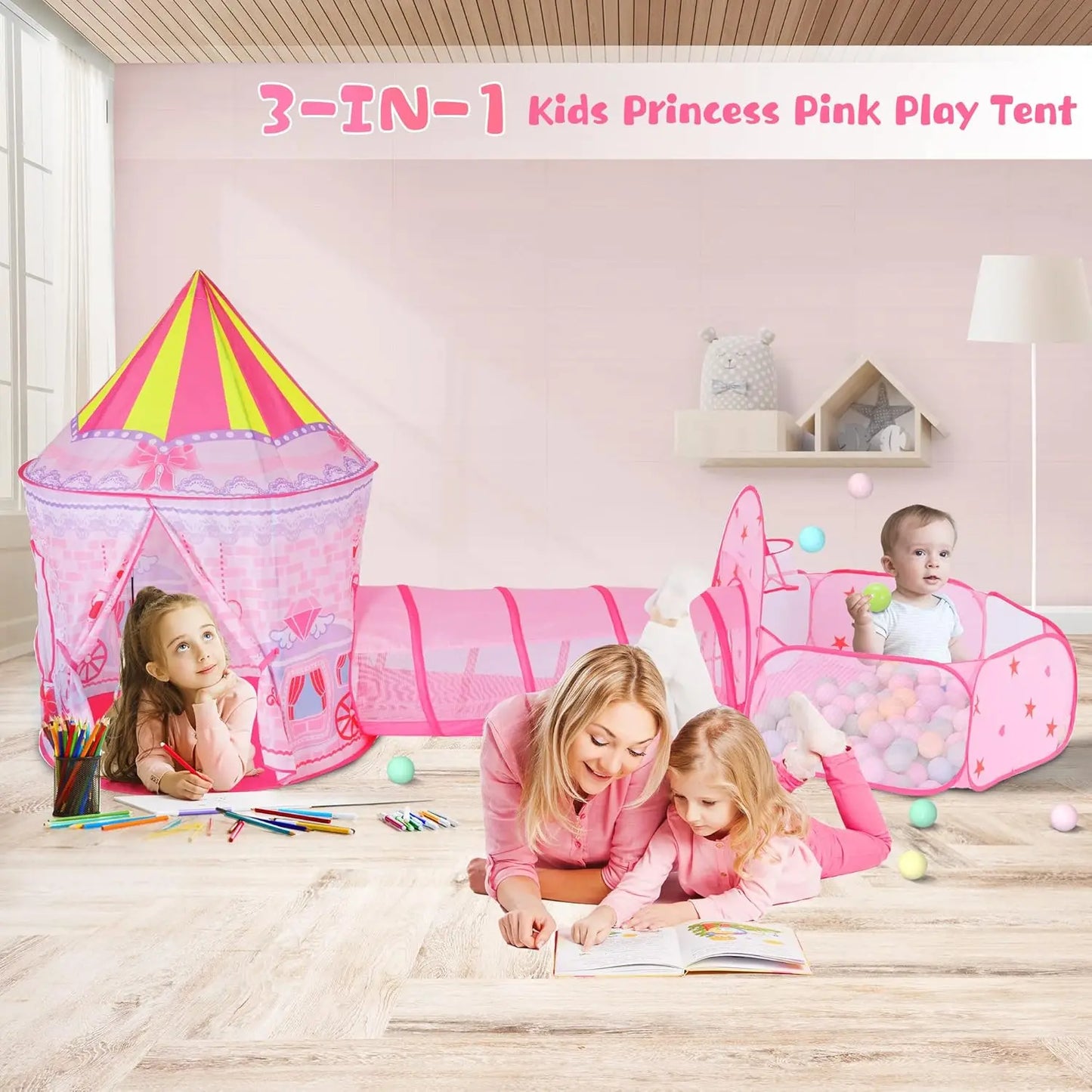 3-In-1 Kids Play Tent With Crawl Tunnel And Ball Pit
