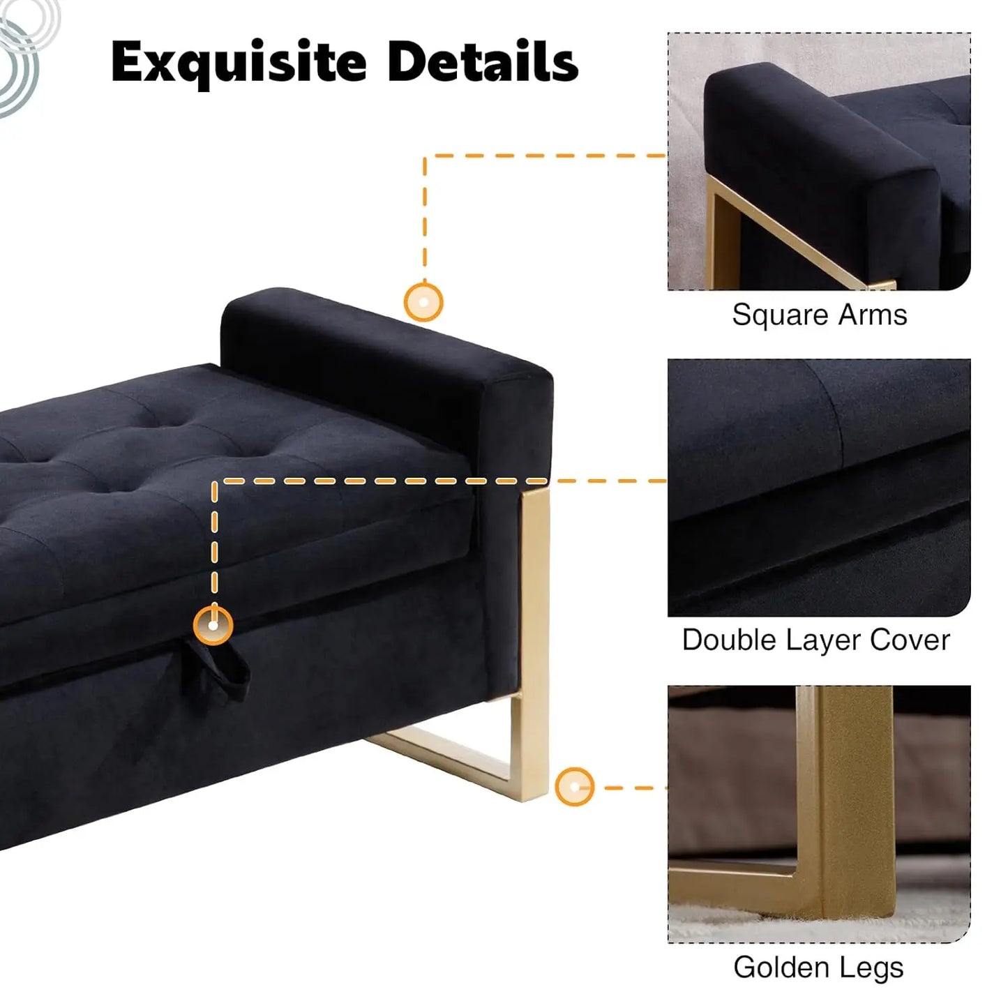 End Of Bed Storage Bench Velvet Upholstery With Metal Legs