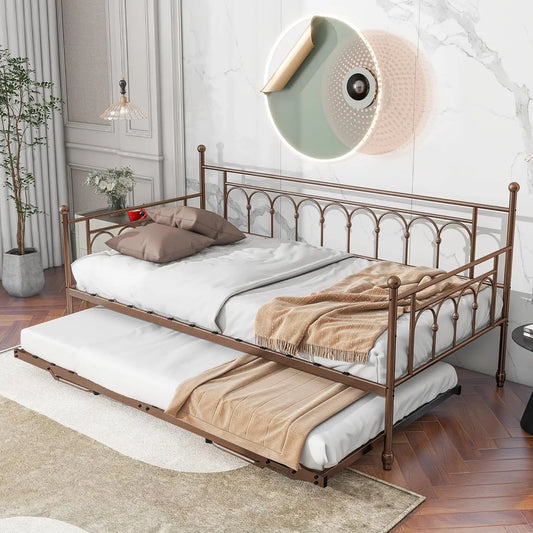 Bianxiang Metal Daybed With Pop Up Trundle And Sturdy Frame